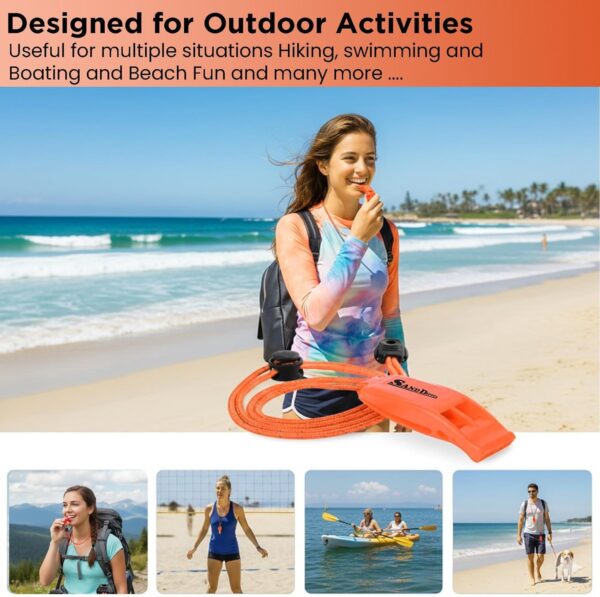 Sand Dipper Loud Signal Whistle, Orange, Waterproof Pealess Design with Reflective Adjustable Lanyard, Double Sound Chamber, ABS Plastic, for Beach, Water Sports, Kayak, Boat, Hiking
