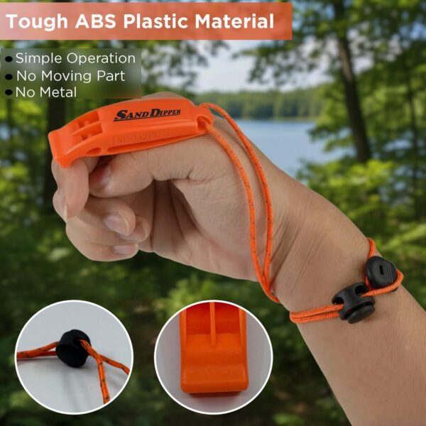 Sand Dipper Loud Signal Whistle, Orange, Waterproof Pealess Design with Reflective Adjustable Lanyard, Double Sound Chamber, ABS Plastic, for Beach, Water Sports, Kayak, Boat, Hiking