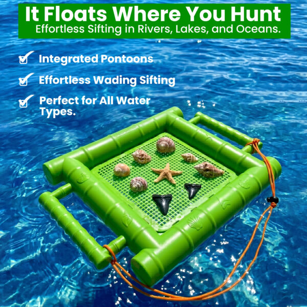 Sand Dipper Floating Treasure Sifter with Rigid Grid, Beach, Lake & River Shell and Shark Tooth Sieve