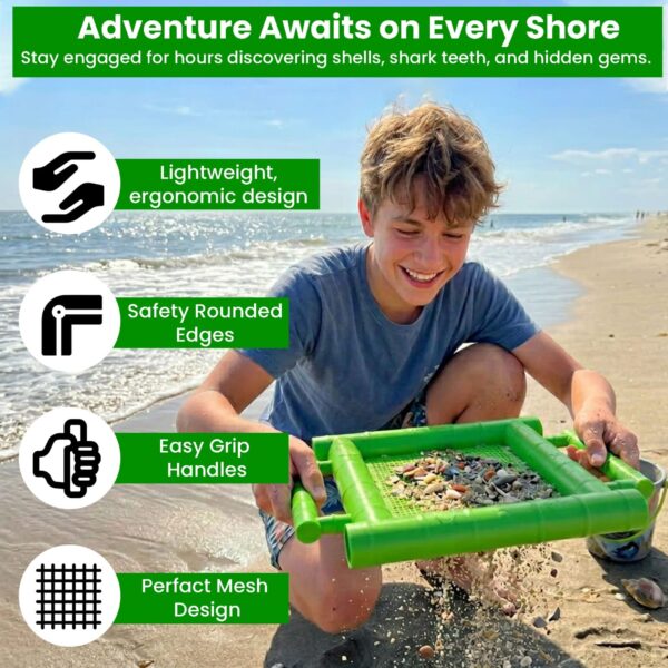 Sand Dipper Floating Treasure Sifter with Rigid Grid, Beach, Lake & River Shell and Shark Tooth Sieve