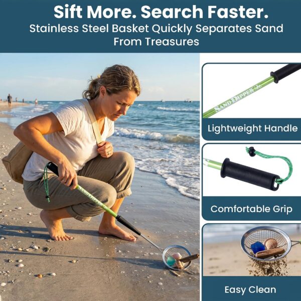 Beachcombing with Sand Dipper Compact Beach Scoop
