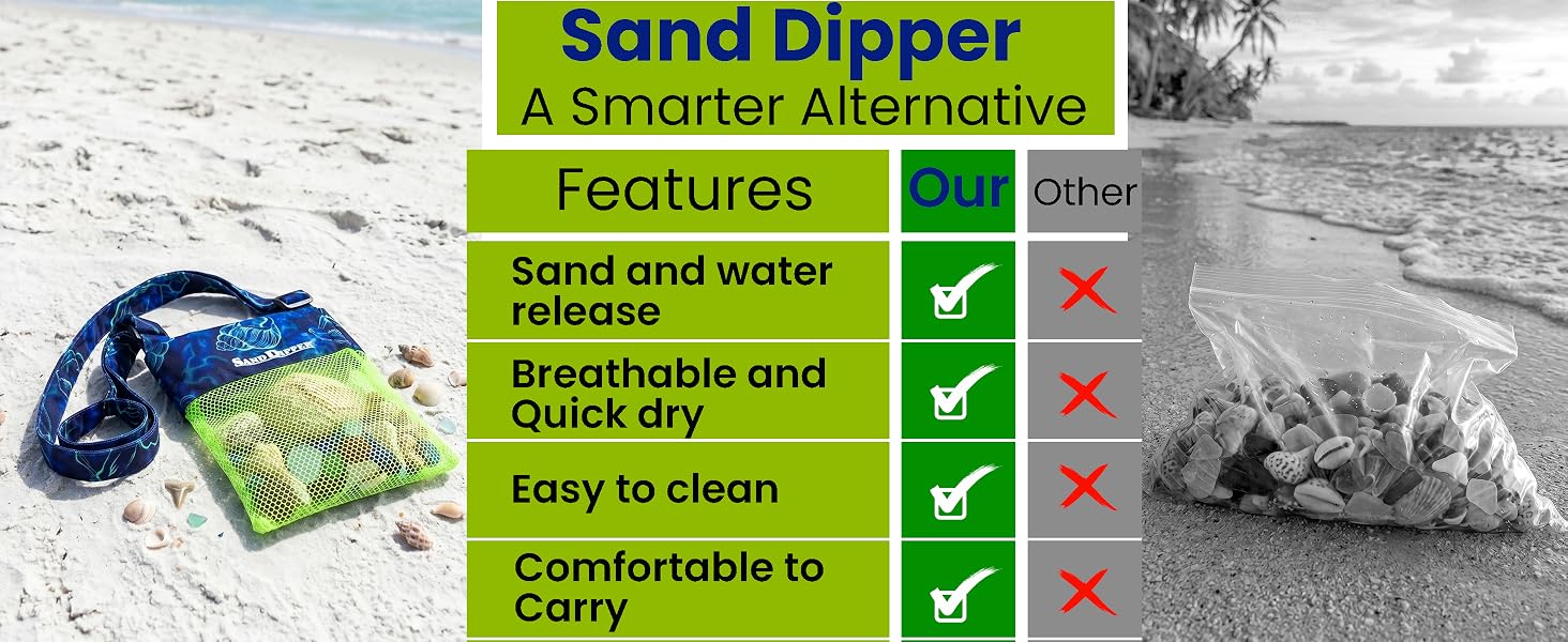 Mesh shell bag vs plastic bag, breathable design drains sand and water quickly
